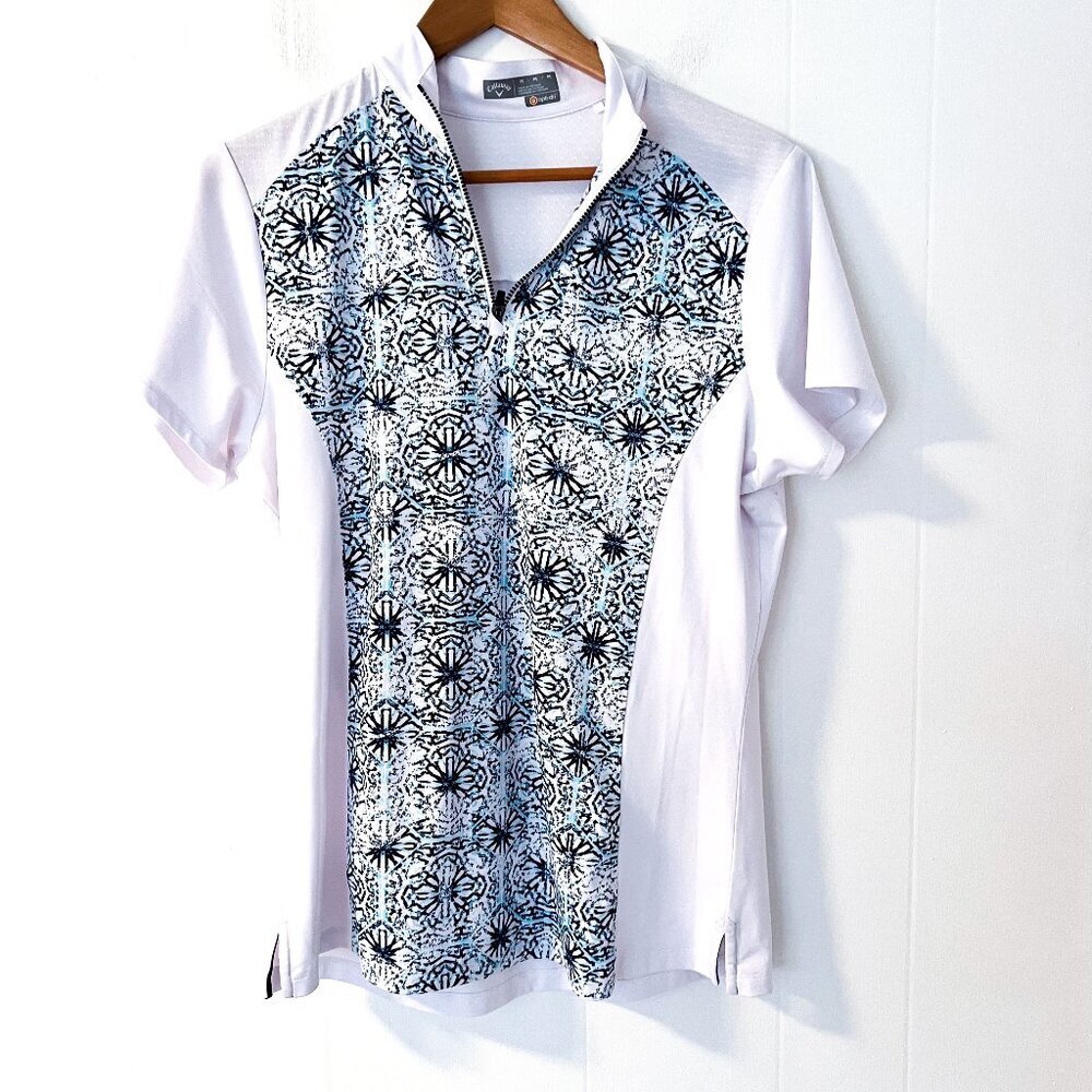 NEW Callaway Women's Ventilated Kaleidoscope Mock Short Sleeve Golf Polo Shirt - Picture 3 of 7
